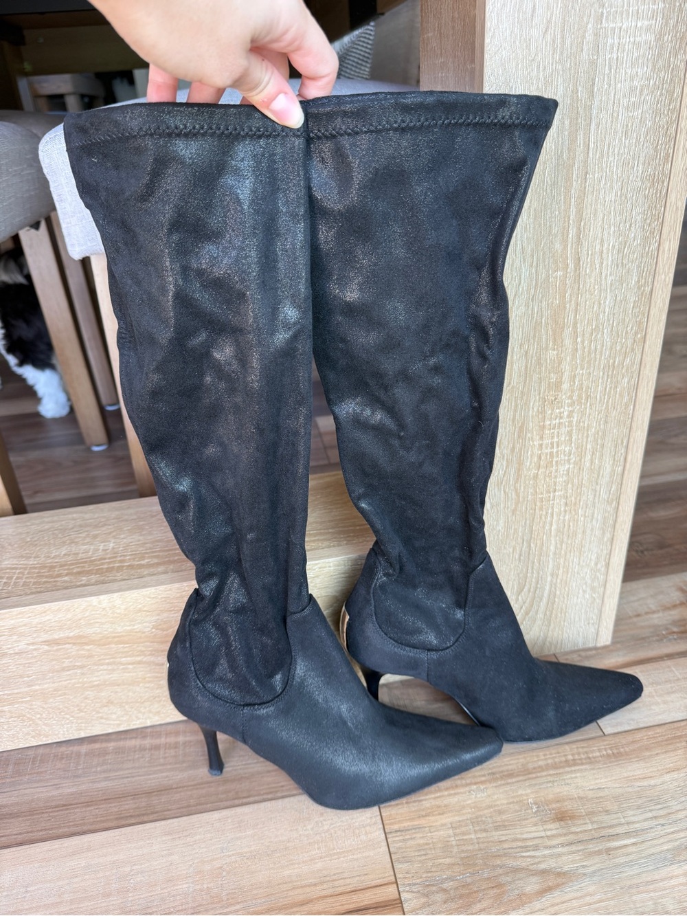 Donald J. Pliner Black Pointed-Toe Knee-High Stiletto Boots